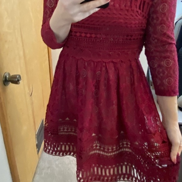 NWT ASOS Burgundy Crochet Long Sleeve Mini - Picture 4 of 9